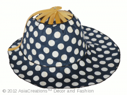 Image: Set - Folding fan hats in white large polka dots on blue